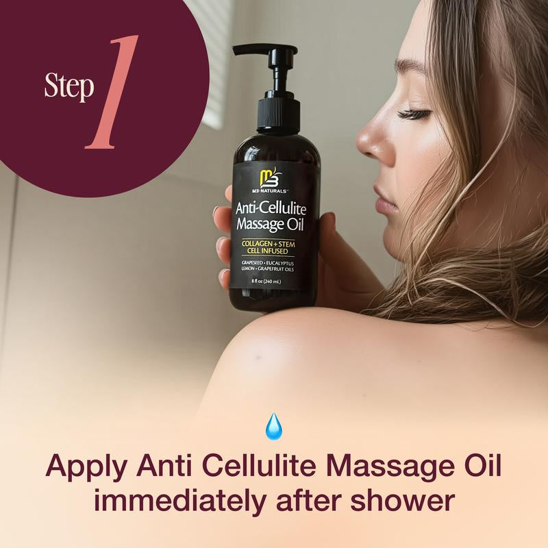 M3 Naturals Cellulite Massage Oil 8Oz - Smooth the Appearance of Cellulite - Body Care & Skin Care Massage Oil - Topical Collagen and Plant Stem Cell Body Oil to Restore Texture and Elasticity - Soothing Body Oil