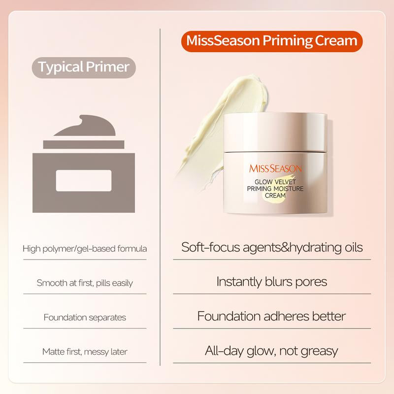MISS SEASON Glow Velvet Priming Moisture Cream - Pore Blurring & Makeup Gripping Primer
